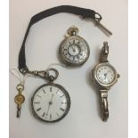 A VICTORIAN SILVER OPEN FACED POCKET WATCH The enamelled dial with Roman numeral chapter ring and