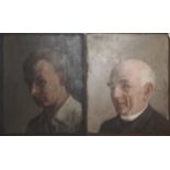 GEORGE THOMSON, 1860 - 1939, A PAIR OF CAMDEN SCHOOL OIL ON PANEL PORTRAITS. (22cm x 27cm)