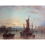JOHN EDWIN OLDFIELD, 1825 - 1854, A 19TH CENTURY WATERCOLOUR Landscape, titled 'Fishing Boats near