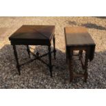 A LATE VICTORIAN MAHOGANY ENVELOPE CARD TABLE Along with an early 20th Century oak gate leg table,