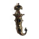 A 20TH CENTURY YELLOW METAL, SAPPHIRE, RUBY AND PEARL BROOCH In the form of an Indian dagger with