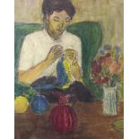 HARALD DALL, A 20TH CENTURY WATERCOLOUR Illustrated with a lady knitting, signed lower right, framed