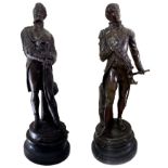 A PAIR OF 19TH CENTURY BRONZED SPELTER STATUES Nelson and Wellington, titled 'Trafalgar' and '