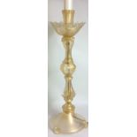 A VINTAGE VENETIAN GLASS BALUSTER LAMP Having powdered gilt declaration, with fluted column set with