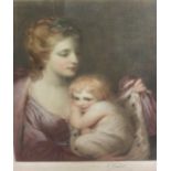 AN EARLY 20TH CENTURY MEZZOTINT PORTRAIT PRINT Titled 'Lady Waldegrave and Child', after Joshua