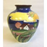 A 20TH CENTURY PORCELAIN VASE With colourful painted decoration depicting flowers and a house on a