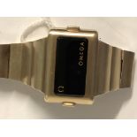 OMEGA, A VINTAGE YELLOW METAL LED DIGITAL BRACELET WATCH.