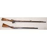 A LATE 19TH/EARLY 20TH CENTURY FLINTLOCK RIFLE With stored ramrod and brass mounts (possibly