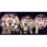 A COLLECTION OF ORIENTAL PORCELAIN, BRASS AND JADEITE ITEMS Including three Imari porcelain
