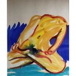 JOHN GISLASU, A 20TH CENTURY ABSTRACT WATERCOLOUR A female form on blue ground, framed and