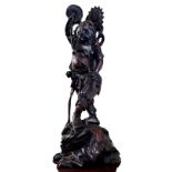 A 19TH CENTURY CHINESE CARVED HARDWOOD STATUE OF A GOD. (53cm) Condition: slight damage