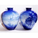 A PAIR OF ROYAL BAYREUTH BLUE AND WHITE PORCELAIN VASES Decorated with illustrations of children and