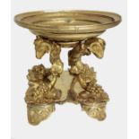 A 19TH CENTURY GILT BRONZE TAZZA STAND The top raised on four supports having rams head masks atop