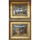 A PAIR OF LATE 19TH/EARLY 20TH CENTURY CRYSTOLEUMS Both interior scenes depicting women by a
