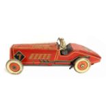 DUNLOP FORT, A VINTAGE CLOCKWORK TIN PLATE TOY RACING CAR With driver. (33cm) Condition: in