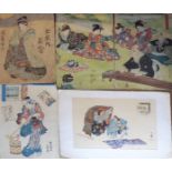 A COLLECTION OF EIGHT JAPANESE WOODBLOCK PRINTS To include Yoshu Chikanobu, 1838-1912, Toyokuni