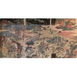 A COLLECTION OF NINE JAPANESE TRIPTYCH PRINTS AND ONE TRIPTYCH WOODBLOCK PRINT To include Minamoto