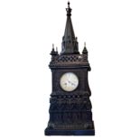 A 19TH CENTURY FRENCH CARVED OAK ARCHITECTURAL BRACKET CLOCK Having a Gothic style carved tapering