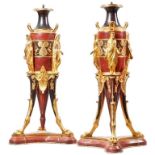 GEORGES SERVANT, 1828 - 1890, A FINE PAIR OF EGYPTIAN REVIVAL ROUGE MARBLE AND GILT ORMOLU MOUNTED