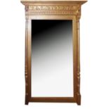 AN EARLY 20TH CENTURY RECTANGULAR BEVELLED GLASS AND CARVED GILTWOOD PIER MIRROR (approx 144cm x