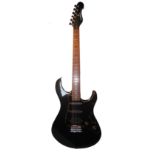 A YAMAHA EG 112C2 ELECTRIC GUITAR With classic black finish and scratch plate, an inlaid rosewood
