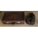 A VINTAGE STITCHED TAN LEATHER SUITCASE Along with a tan leather holdall.