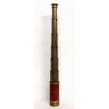 G. RICHARDSON, ST. CATHERINES, LONDON, A 19TH CENTURY SIX PULL BRASS TELESCOPE. (36cm)