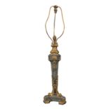 A LARGE A19TH CENTURY GREEN MARBLE AND GILT BRONZE TABLE LAMP Applied with plaques and foliage on