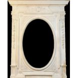 A LARGE AND IMPRESSIVE EARLY VICTORIAN CARVED AND PAINTED WOODEN MANTLE MIRROR Decorated with