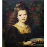 GEORGE SHERIDAN KNOWLES, 1863 - 1931, A 19TH CENTURY OIL ON CANVAS Portrait of a young girl with a