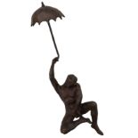 YORINI, A 20TH CENTURY BRONZE SCULPTURE OF A FIGURE WITH AN UMBRELLA A naked and blindfolded