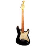CRAFTER, A CRUISER 'STRATOCASTER' STYLE GUITAR Black finish, crushed pearl scratch plate, and an