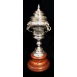 FOLKESTONE R.C. GOLD CUP, 1939, A HALLMARKED SILVER TROPHY With lion masks and enamelled plaques, on