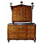 A RARE 18TH CENTURY ITALIAN NEOCLASSICAL DESIGN FIGURED WALNUT, FRUITWOOD AND EBONY INLAID