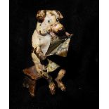 A MINIATURE COLD PAINTED BRONZE FIGURE OF SEATED PIG SMOKING A PIPE. (h 6cm)