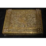 A 19TH CENTURY BRONZE RECTANGULAR CASKET/DEED BOX Having a chased hunting scene with Mediaeval style