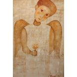 VLADIMIR MAKEYEV, RUSSIAN, 1963, A 20TH CENTURY OIL ON PAPER Angelic figure, signed lower right,