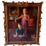 NORMAN DOUGLAS HUTCHINSON, A 20TH CENTURY GOUACHE Portrait of two children, titled 'Josephine and