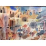 SHMUEL KATZ, ISREAL, 1926 - 2010, WATERCOLOUR Landcape, Continental street scene, signed lower