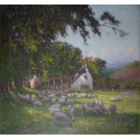 ARTHUR MEADE, 1864 - 1942, OIL ON CANVAS Landscape, cottage scene with sheep, signed lower right and