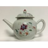 AN 18TH CENTURY CHINESE EXPORT PORCELAIN GLOBULAR TEAPOT In famille rose floral pallet. (approx
