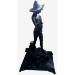 A 20TH CENTURY BRONZE FIGURE OF A YOUNG FISHERMAN Wearing a wide brim hat and clutching a fish,