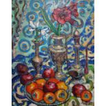 ANDREY CHEBOTARU, 1984, A LARGE OIL ON CANVAS Still life, flowers and fruit, signed lower right