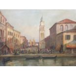 DE CLARO, AN EARLY 20TH CENTURY OIL ON CANVAS, VENETIAN MARKET SCENE Signed lower right, titled