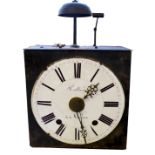 A 19TH CENTURY FRENCH TINPLATE LONGCASE CLOCK MOVEMENT The square case with circular enamel dial