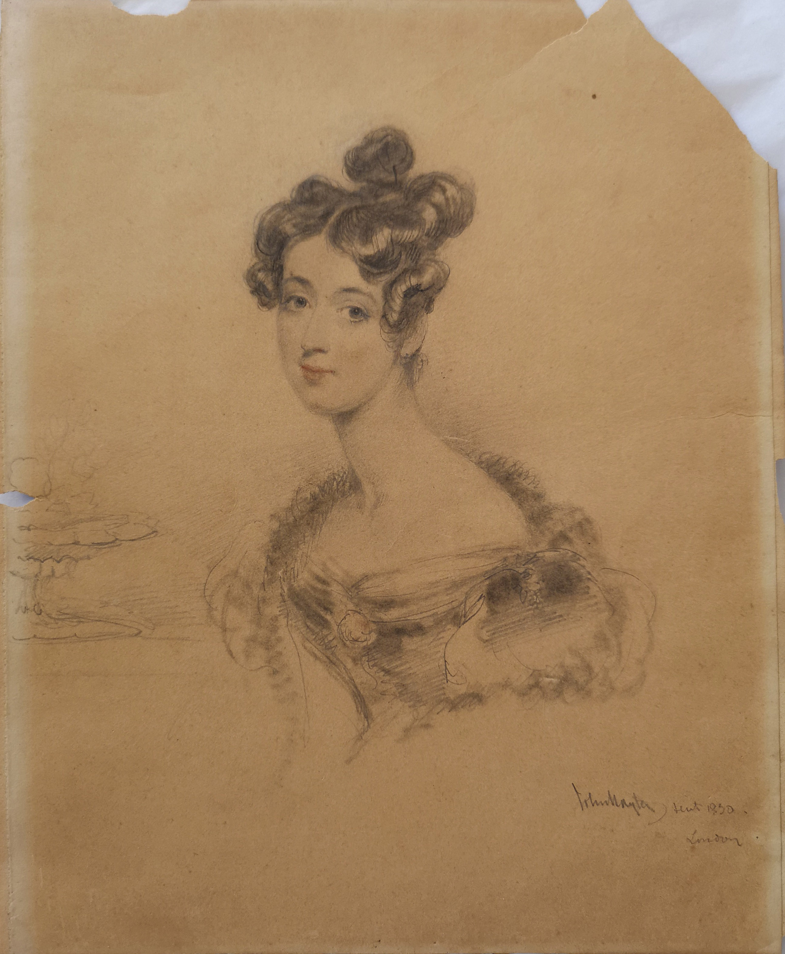 SIR WILLIAM ROSS, 1794 - 1860, WATERCOLOUR Portrait of a woman wearing a flamboyant headdress and - Image 4 of 4