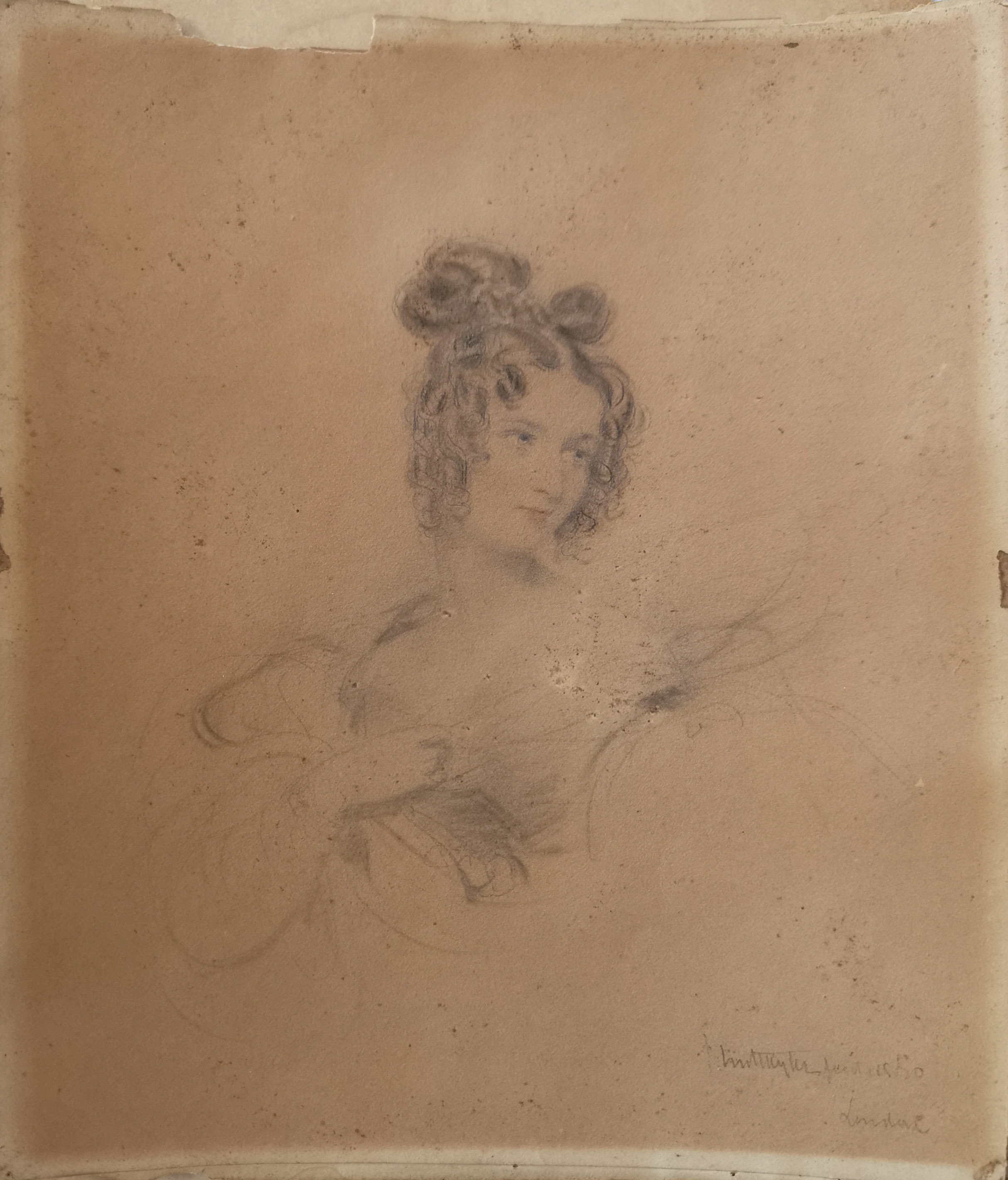 SIR WILLIAM ROSS, 1794 - 1860, WATERCOLOUR Portrait of a woman wearing a flamboyant headdress and - Image 3 of 4