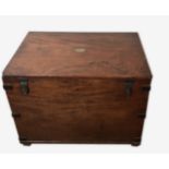 AN EARLY 19TH CENTURY MAHOGANY CAMPAIGN 'MADRAS ARMY' SILVER CHEST With fitted interior and brass
