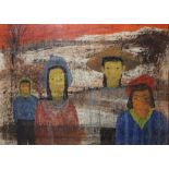 THEYRE LEE-ELLIOTT, 1913 - 1988, A MIXED MEDIA ON PAPER Group portrait of stylized figures, signed
