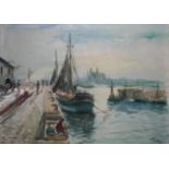TONY, A PAIR OF 20TH CENTURY WATERCOLOURS Quayside view and a windmill landscape, signed lower